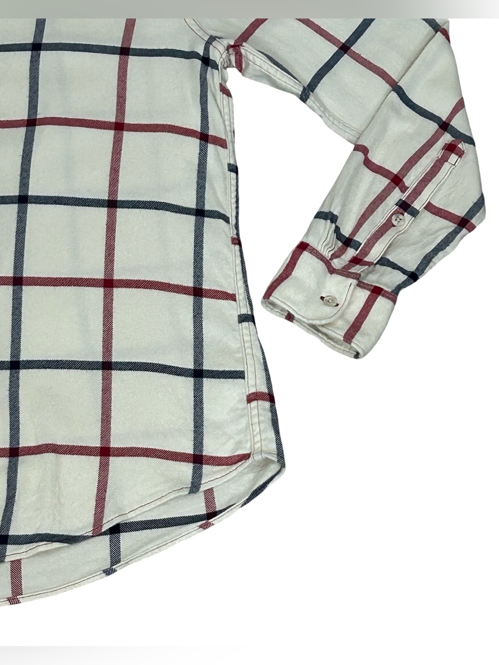 Faherty Womens M Cream Burgundy Navy Plaid Flannel Button Down Shirt Country - Picture 7 of 12
